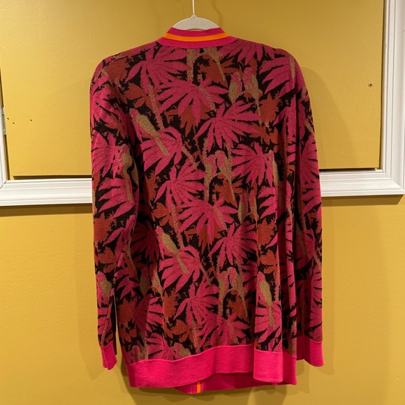 JCREW Boyfriend Cardigan Palm Parrot V-neck Sweater Boxy Oversize Pink Orange M - Picture 6 of 6